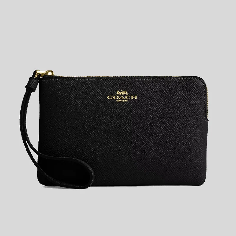 Small - sized Coach crossbody bags in smooth pebble leather for a compact carryCOACH Corner Zip Wristlet Black CV396