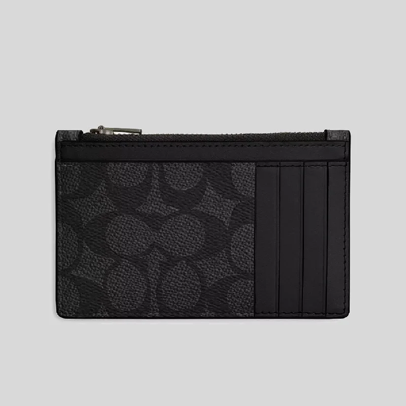 Coach bags with a back - zip pocket for storing valuables securelyCOACH Zip Card Case In Signature Canvas Charcoal/Black CV764