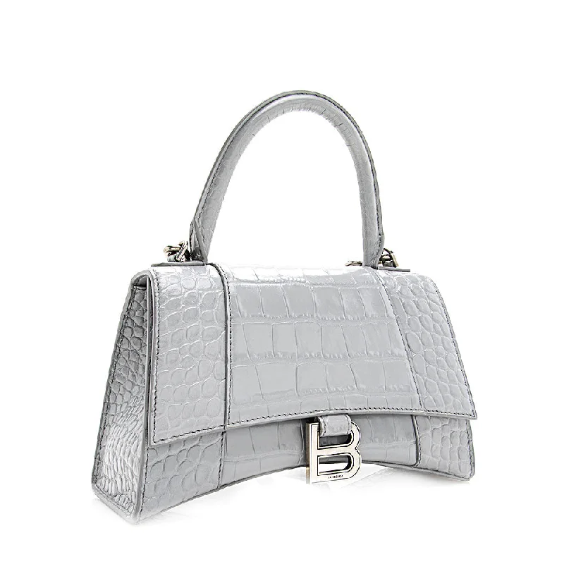 Balenciaga Hourglass small size with laser - cut detailsBalenciaga Croc Embossed Calfskin Hourglass Small Satchel (SHF-19286)