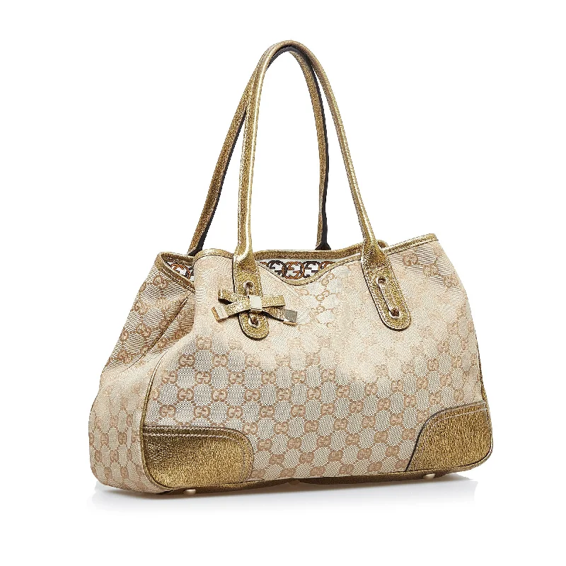 Gucci tote bags for women with a water - resistant coatingBrown Gucci GG Canvas Princy Tote