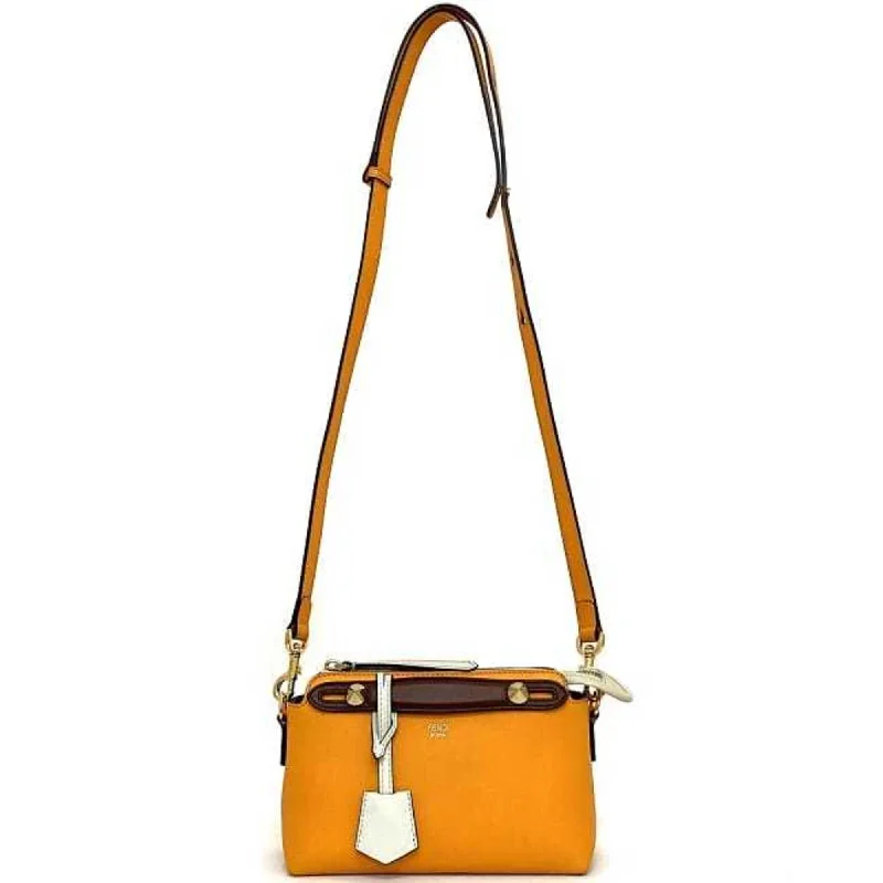 Fendi tote bags with a hand - painted FF pattern for an artisanal and one - of - a - kind touchFENDI 2way visor way orange white brown 8BL145 leather  shoulder bag handbag pochette studs ladies