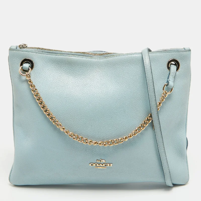 Ladies Coach Tabby bags with a textured leather surface for a more tactile lookBlue Leather Zip Chain Crossbody Bag