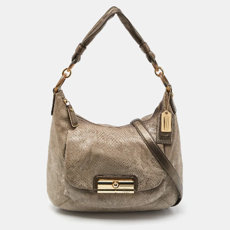 Coach bags with a front - zip pocket for small items like keys and cardsGrey Python Embossed Leather and Leather Kristin Hobo