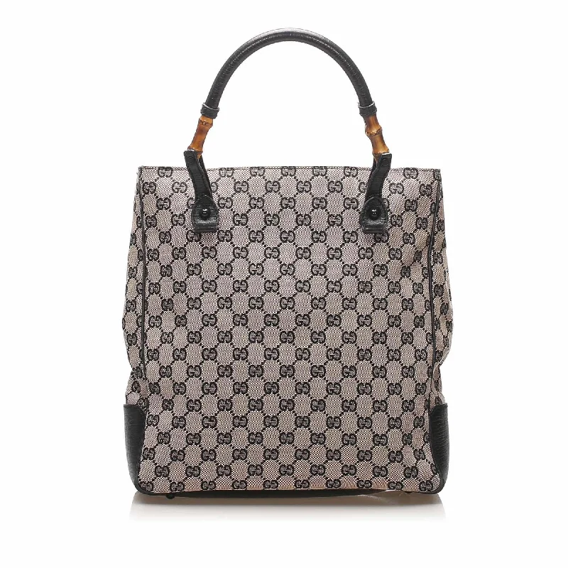 Women Gucci Sylvie bags featuring the signature web stripeGucci GG Canvas Bamboo Tote Bag (SHG-12438)