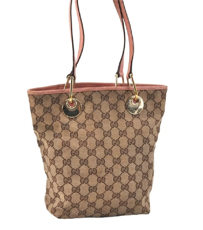 Gucci handbags for women with a beaded trimAuthentic GUCCI Eclipse Shoulder Tote Bag GG Canvas Leather 120840 Brown 3547K