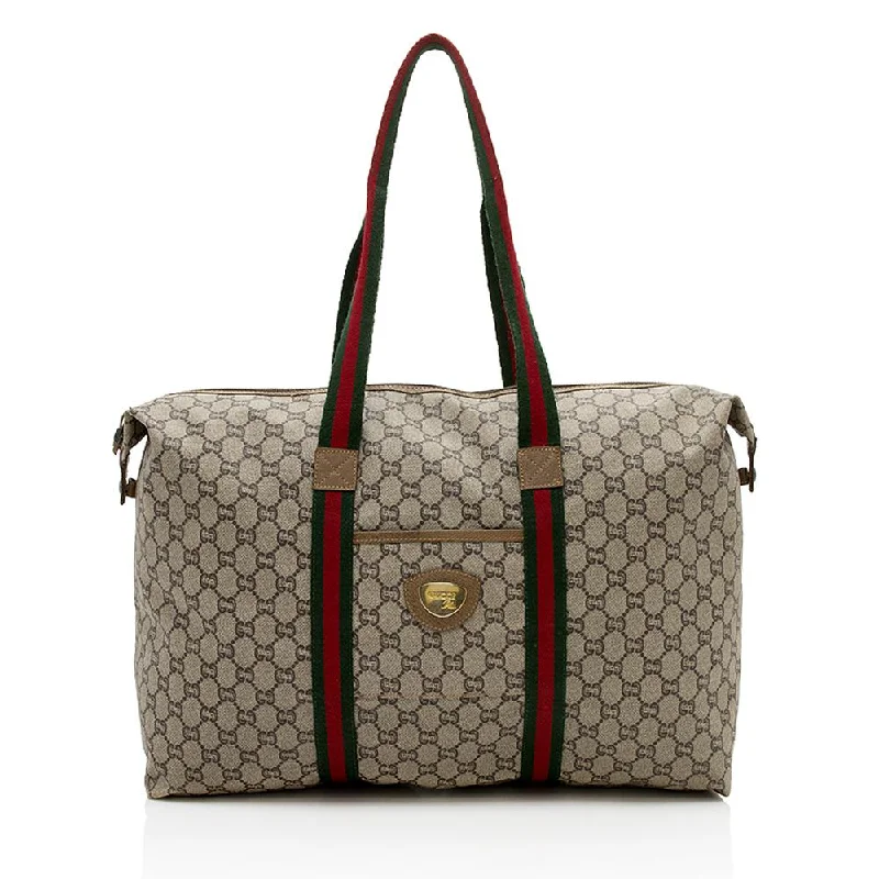 Women Gucci backpacks with a luxurious leather finishGucci Vintage GG Plus Web Travel Tote (SHF-12208)