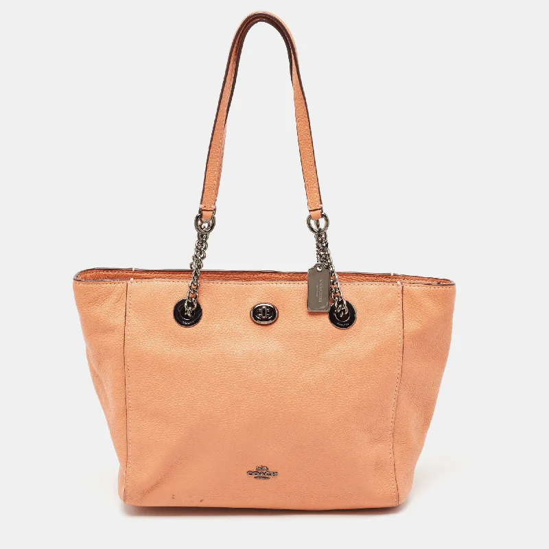 Coach Tabby bags with a classic turnlock closure for a timeless stylePeach Leather Turnlock Chain Tote