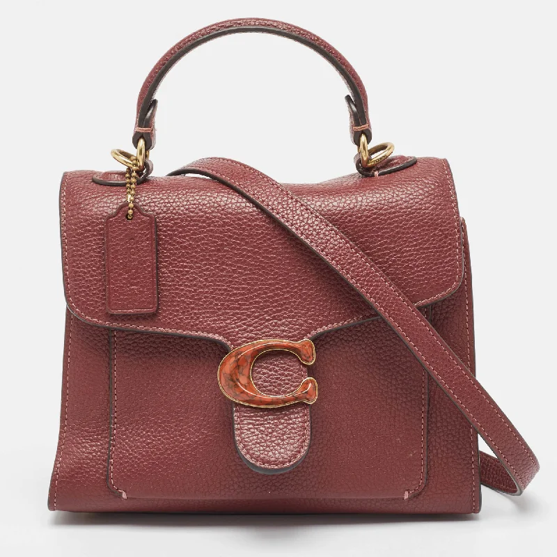 Coach tote bags with a snap - button closure and a decorative charm for styleBurgundy Leather Tabby Top Handle Bag