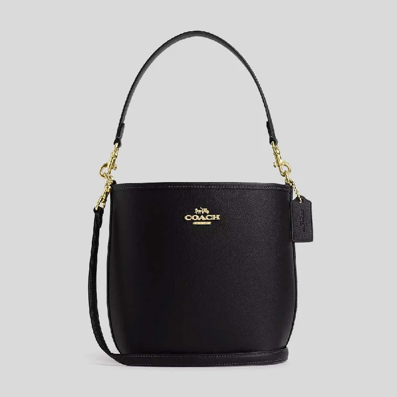 Coach crossbody bags with a woven leather strap for a unique textureCOACH City Bucket Bag In Pebble Leather Black CT801