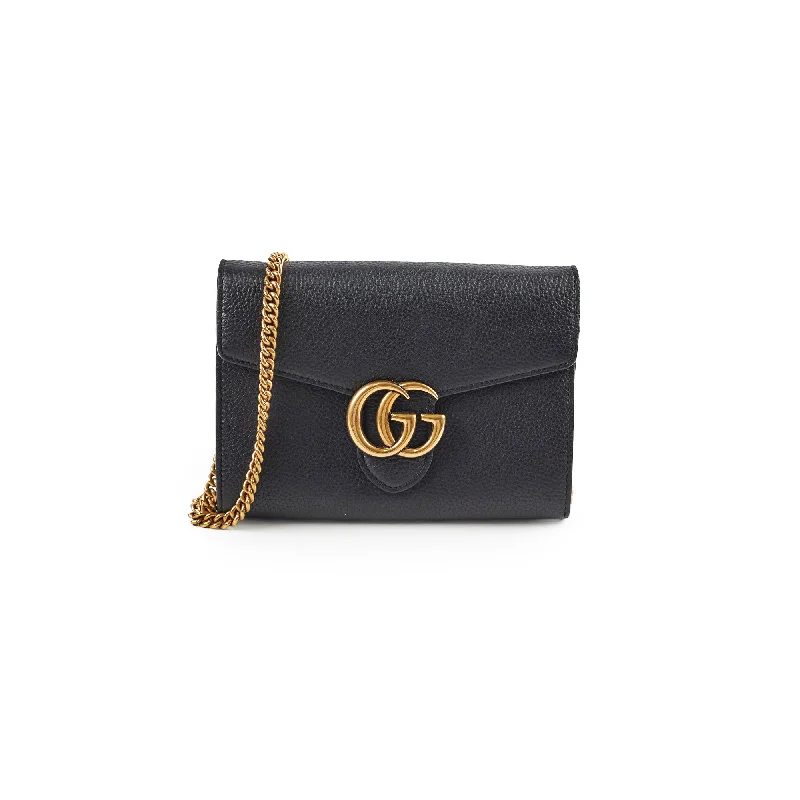 Ladies Gucci shoulder bags with a wide - width strapGucci Marmont Black Leather Wallet On Chain WOC