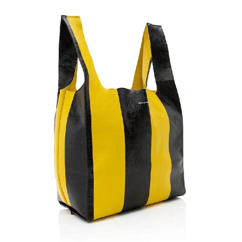 Balenciaga Le Dix large size with logo - patch on the frontBalenciaga Leather Striped Supermarket Shopper Tote (SHF-18778)