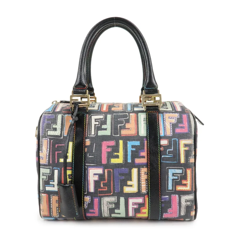 Fendi bags with a zip - top closure and a front - pocket for quick access to keys and cardsFENDI Zucca Canvas Leather Mini Boston Bag Multicolor 8BL068/BBP