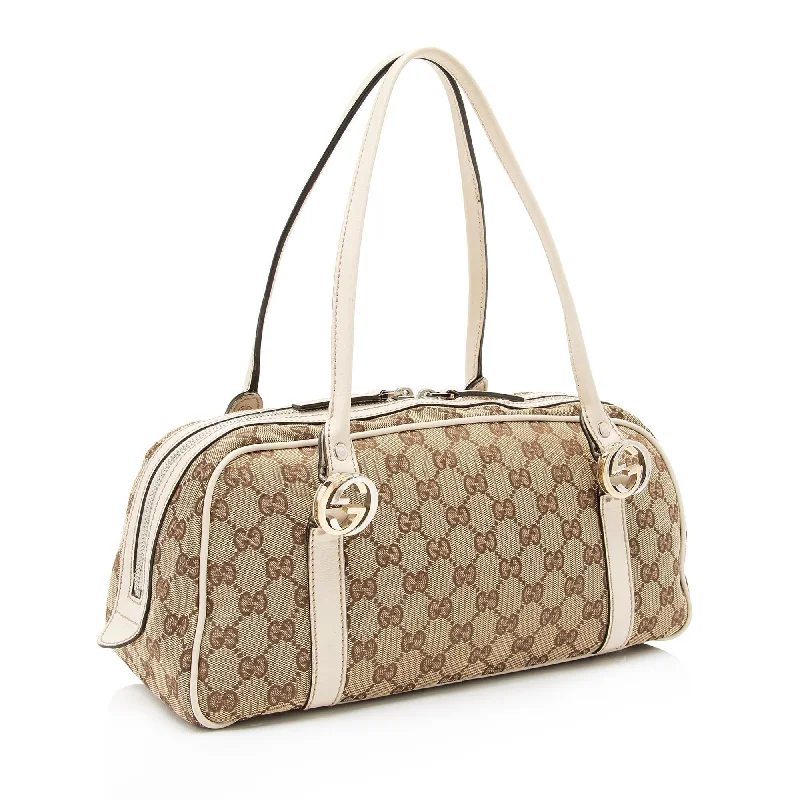 Ladies Gucci shoulder bags with a wide - width strapGucci GG Canvas Twins Boston Bag (SHF-SVoyHp)