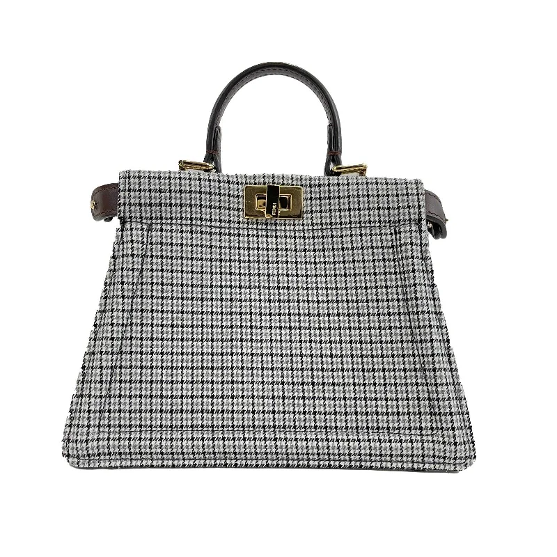 Fendi tote bags with a spacious interior and multiple pockets for daily essentialsFENDI - NEW Wool Fabric FF Petite Peekaboo - Top Handle w/ Shoulder Strap