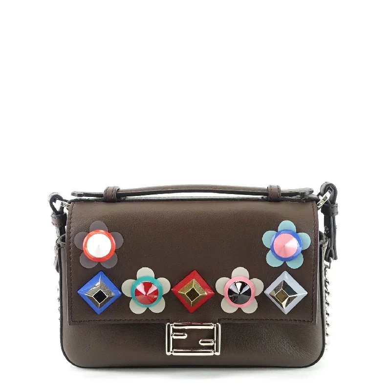 Fendi By The Way bags with a crystal - embellished FF logo for added luxury and glamourFlowerland Double Baguette Embellished Leather Micro Crossbody Bag