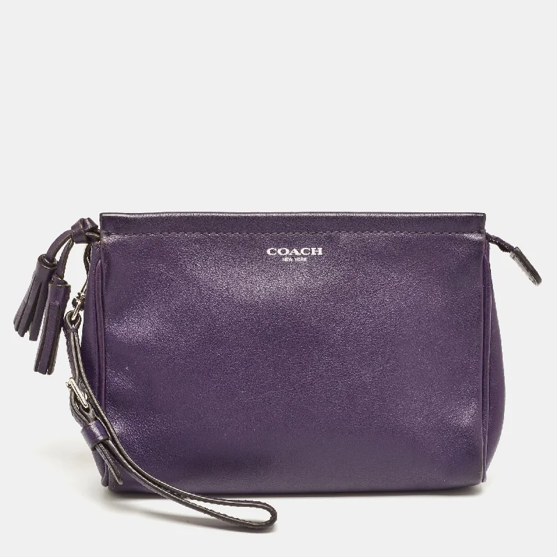 Ladies Coach handbags with a detachable wallet insert for added conveniencePurple Leather Wristlet Clutch