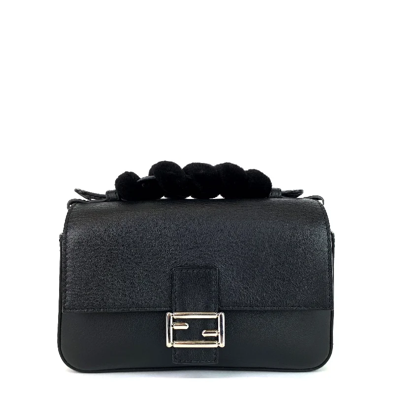 Fendi handbags with a beaded trim for a glamorous and eye - catching lookDouble Baguette Micro Calf Leather Mink Fur Handle Bag