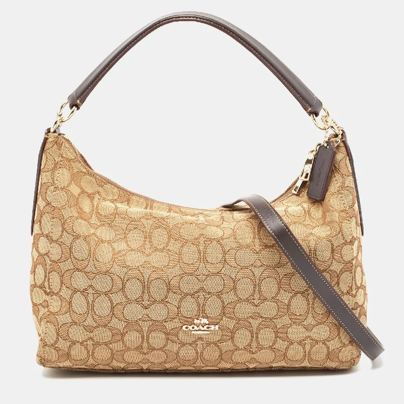 Medium - sized Coach shoulder bags in rich, deep colors for a sophisticated appearanceBeige Signature Canvas East West Celeste Hobo