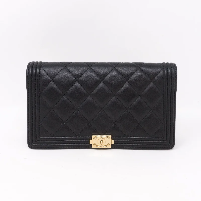 Chanel bags for women with minimalist styleBoy Chanel Black Long Flap Wallet