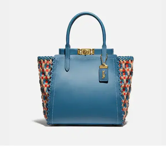 Coach Dempsey bags with a leather - wrapped drawstring for a luxurious feelCoach Troupe Weaved Leather Blue Handbag New With Tags (NW)