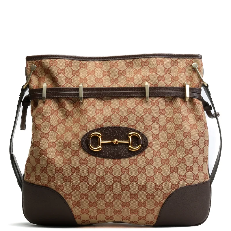 Women Gucci bags with a zippered interior pocketGUCCI GG Canvas Large Horsebit 1955 Messenger - Brown