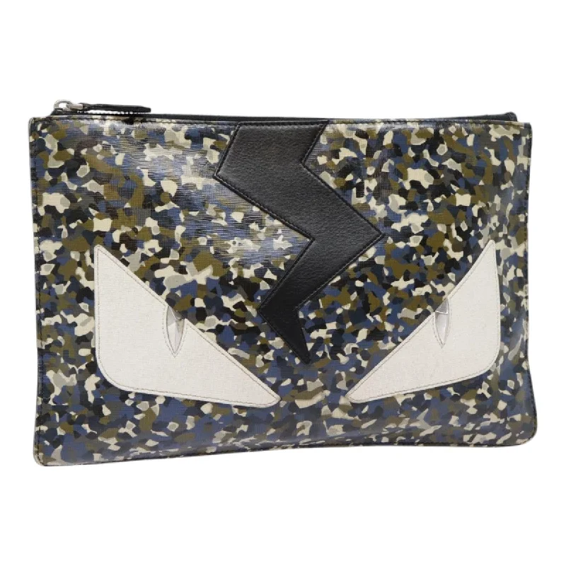 Ladies Fendi Peekaboo bags with gold - toned hardware for a touch of luxuryFENDI Bugs Monster Clutch Bag PVC Leather Navy Silver  th5282