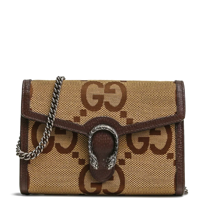 Women Gucci bags with a zippered interior pocketGUCCI Jumbo Dionysus GG Supreme Chain Wallet - Beige