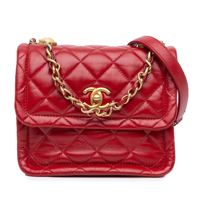 Balenciaga Le Cagole large size with antique - brass bucklesRed Chanel Mini Quilted Lambskin Soft Square Flap Satchel