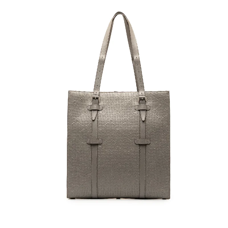 Balenciaga XS Small bag with rhinestone - embellished logoGray Gucci GG Embossed Leather Vertical Tote