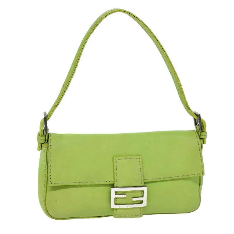 Fendi Sunshine Shopper bags with a structured silhouette and a magnetic - snap closureFENDI Celeria Mamma Baguette Shoulder Bag Leather Green  yk12521