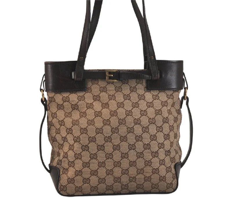 Gucci Marmont bags for women with a contrast - colored interiorAuthentic GUCCI Vintage Shoulder Tote Bag GG Canvas Leather 107757 Brown 3593K