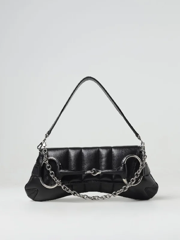 Women Gucci bags with a chain - link trim and a leather bodyGucci Shoulder Bag Woman Black Woman