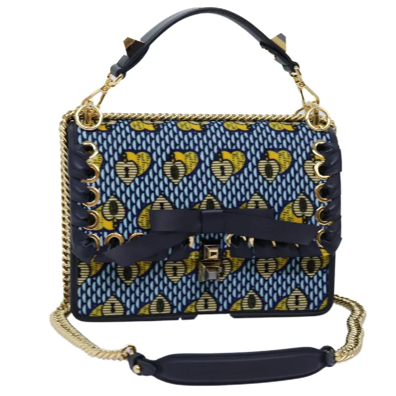 Fendi backpacks with a retractable handle for easy transportationFENDI Canai Chain Shoulder Bag Suede 2way Blue  73399A