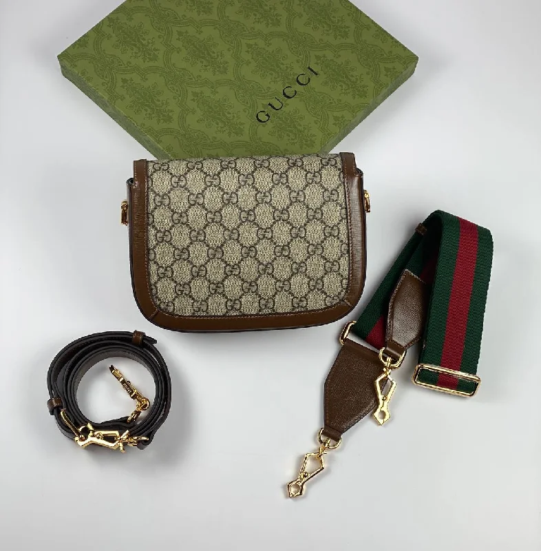 Women Gucci Sylvie bags featuring the signature web stripeGucci Horsebit 1955 shoulder bag brown