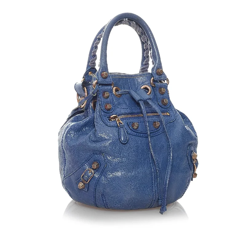 Balenciaga Speed small size with embossed logo on the sideBalenciaga Motocross Classic Pompon Satchel (SHG-29892)