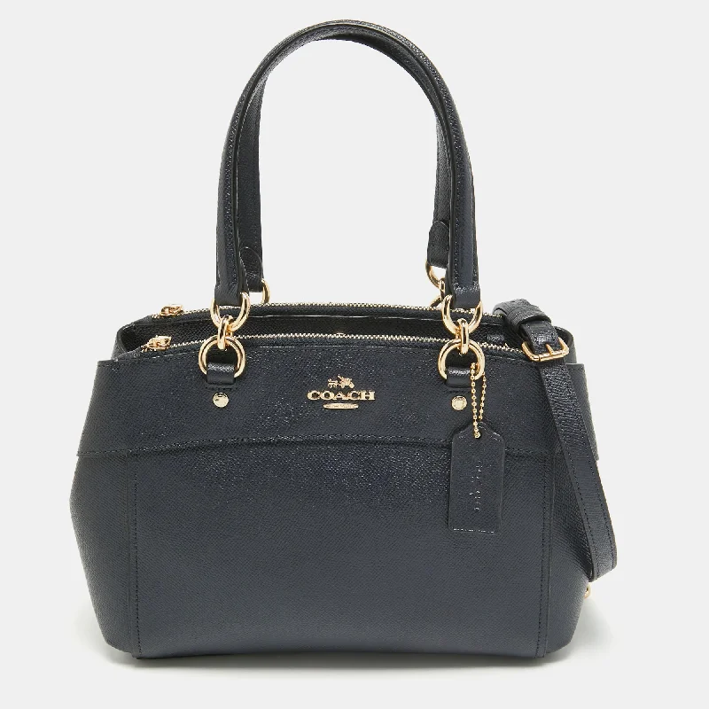 Coach Dempsey bags with a leather - wrapped drawstring for a luxurious feelNavy Blue Leather Mini Brooke Carryall Satchel