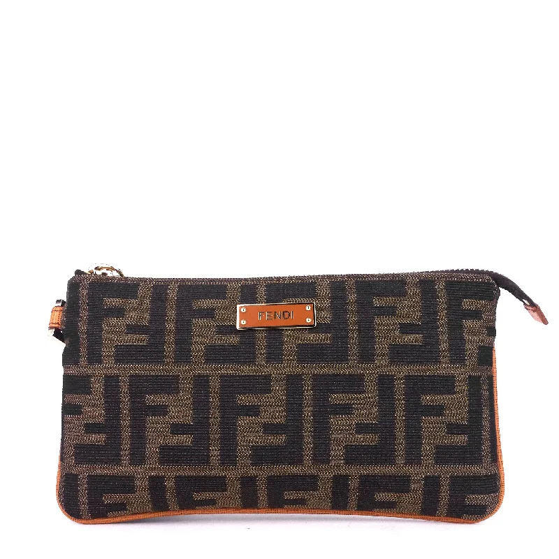 Fendi handbags with a metallic - finish FF logo for a bold and glamorous lookZucca Canvas Wristlet Bag