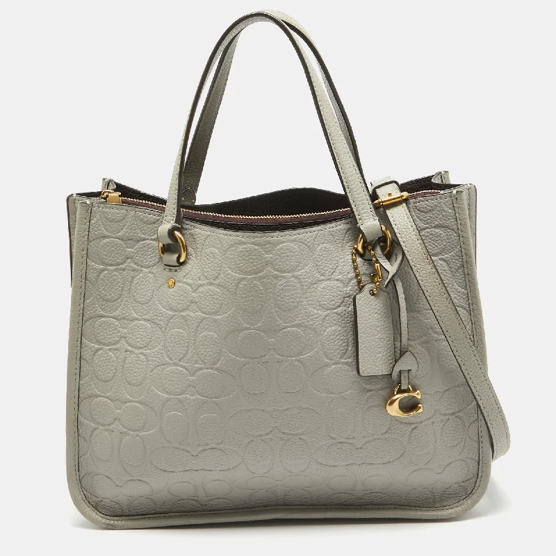 Coach bags with a back - zip pocket for storing valuables securelyGrey Signature Embossed Leather Tyler Carryall Tote