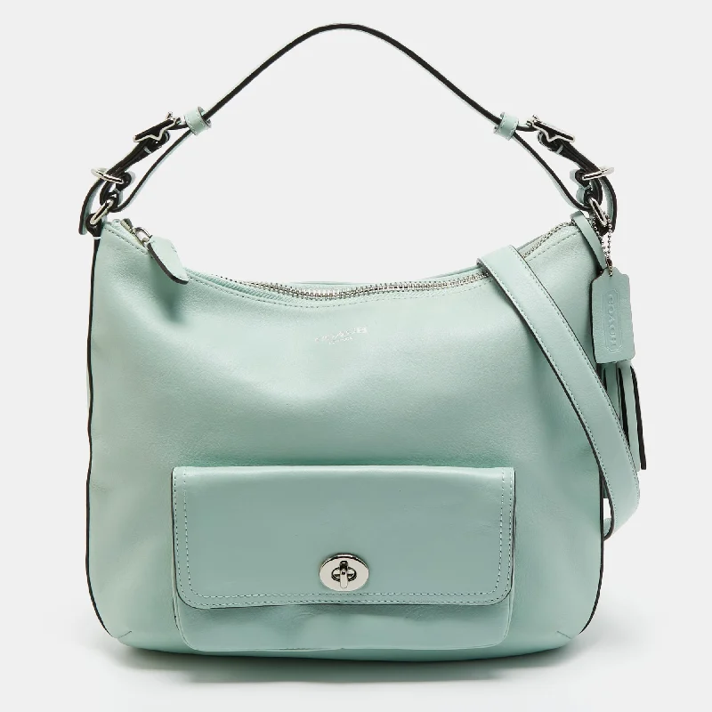 Coach bags with a zip - top closure and a front - pocket for quick accessMint Green Leather Legacy Courtney Hobo