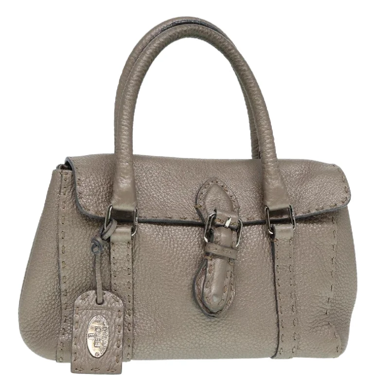 Fendi bags with a magnetic - closure card holder inside for easy access to cardsFENDI Celeria Hand Bag Leather Silver  88496