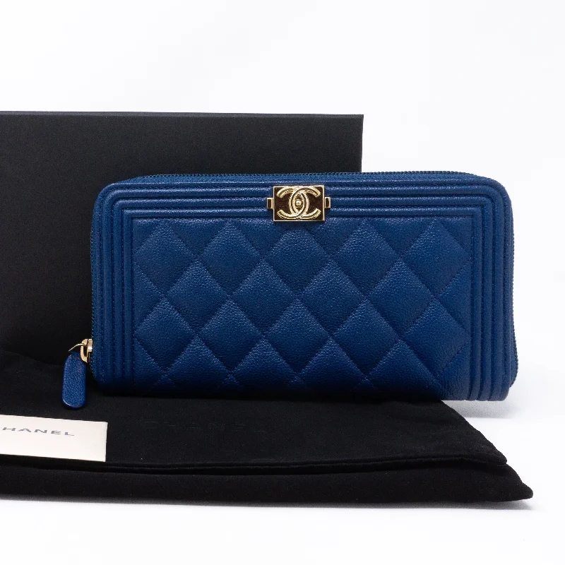 Chanel bags with classic and elegant designsBoy Chanel Zip Around Wallet Blue Caviar