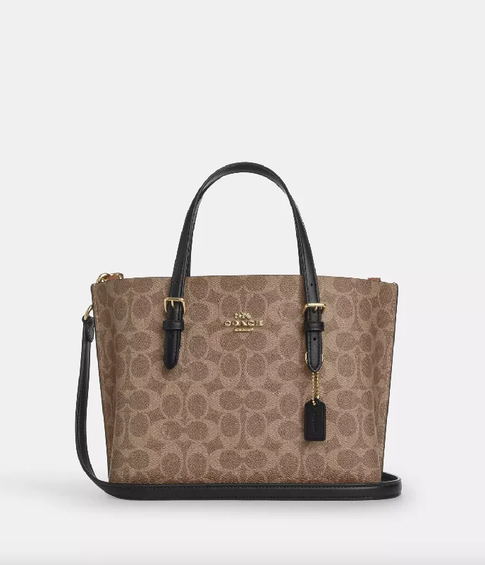 Ladies Coach Borough bags in a pastel shade for a soft and delicate appearanceCoach Mollie Tote 25 In Signature Tan Black