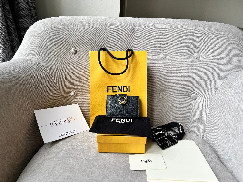 Fendi backpacks with a multi - pocket organization for better functionalityFendi Black Gusseted Card Holder