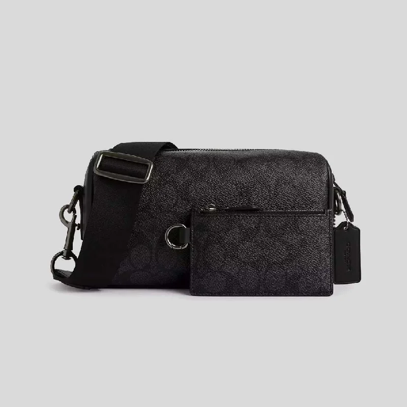 Coach bags with a front - flap pocket and a turnlock for a classic aestheticCOACH Axel Crossbody In Signature Canvas Charcoal Print Varies CV762