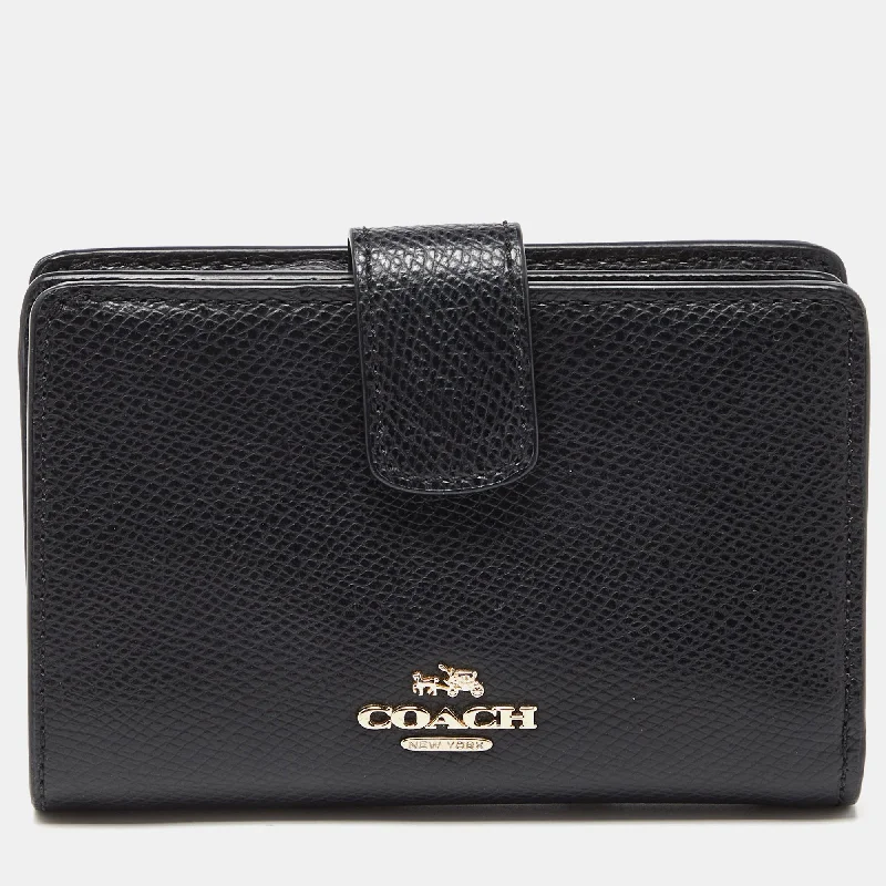 Coach bags with a back - zip pocket for storing valuables securelyBlack Leather Compact Wallet