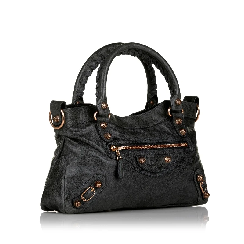 Balenciaga Hourglass small size with laser - cut detailsBalenciaga Motocross First Giant 12 Leather Satchel (SHG-33154)