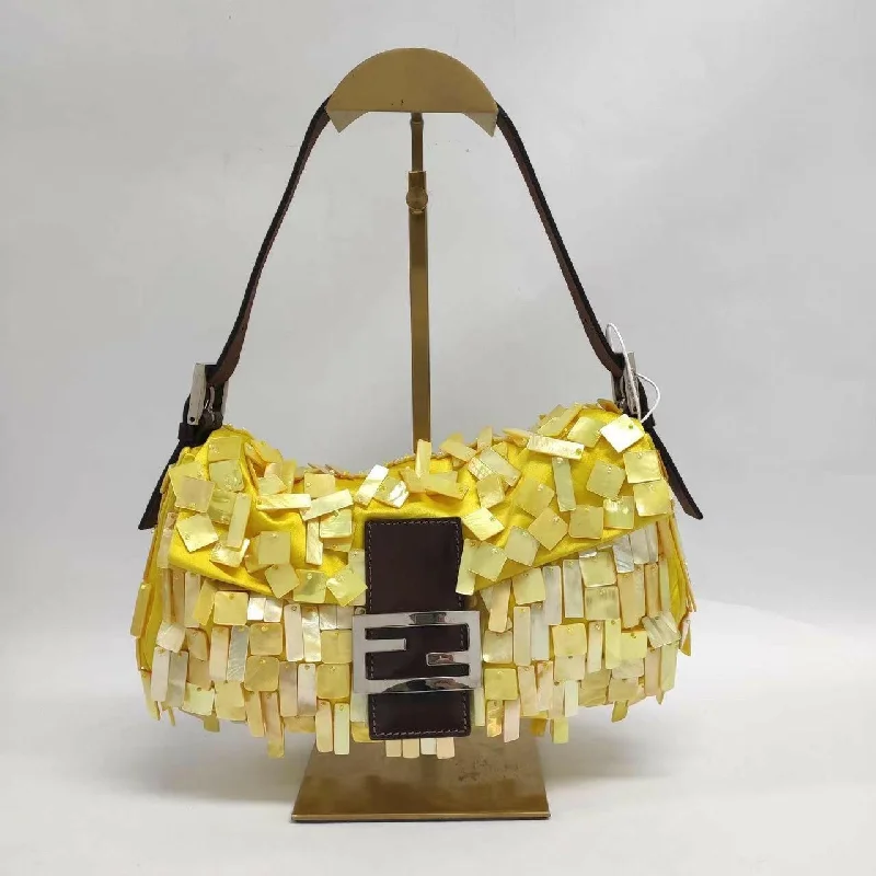 Ladies Fendi shoulder bags with a hidden magnetic pocket for discreet storageFendi Baguette Yellow Silk With Mother Of Pearl Sequins Extremely Rare