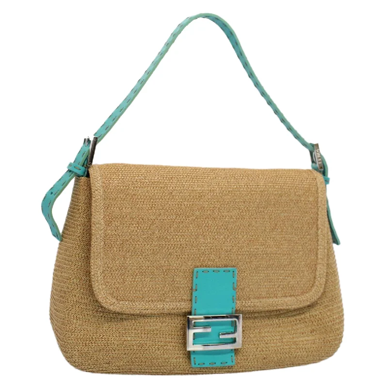 Ladies Fendi shoulder bags with a tassel - decorated zipper for added charm and styleFENDI Celeria Mamma Baguette Shoulder Bag Straw Raffia Beige  yk8499