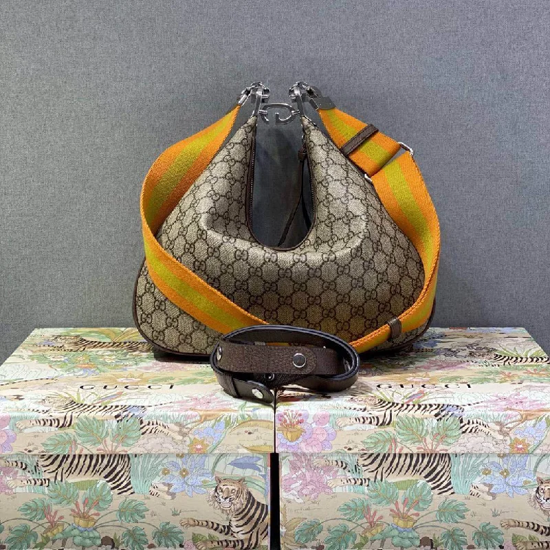 Ladies Gucci shoulder bags with a magnetic - closure flapGucci Attache small shoulder bag Beige and ebony GG Supreme canvas