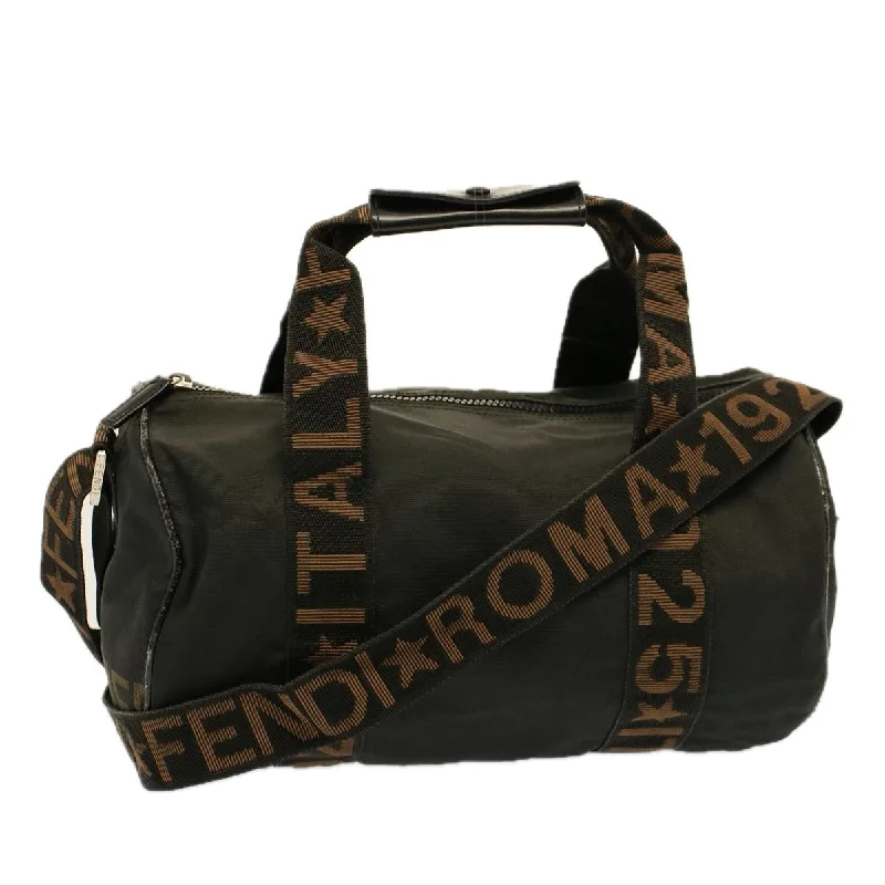 Fendi tote bags with a double - zip closure for enhanced securityFENDI Boston Bag Nylon 2way Brown Black  bs8911